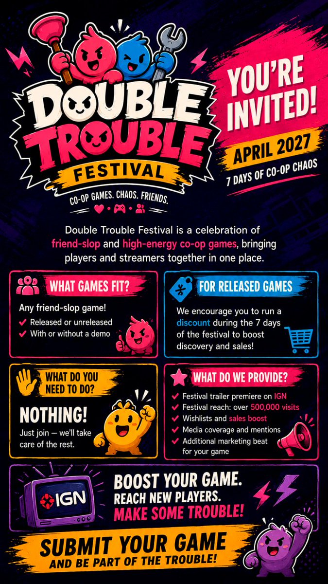 RogueBuscuit's tweet photo. Hi!

We are organizing a Steam festival for co-op games. It’s completely free! We’ve already invited a number of well-known co-op titles.

Get in touch at pr@rogue-biscuit.com.

#indiegame #indiegamedev #gamedev #steam #coopgames #indiegames #steamfestivals https://t.co/2h3Jgumptk