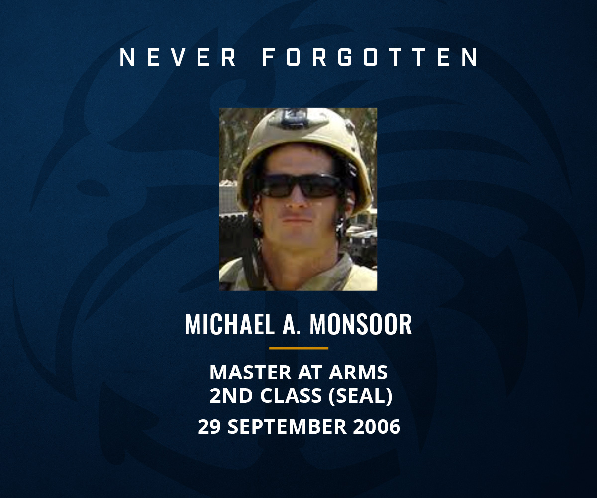 NavySEALfnd's tweet photo. Today, we remember Master at Arms 2nd Class (SEAL) Michael A. Monsoor, who was killed in action on September 29, 2006, in Iraq while saving the lives of his teammates.

#NavySEALFoundation https://t.co/0s7NPVrP1g