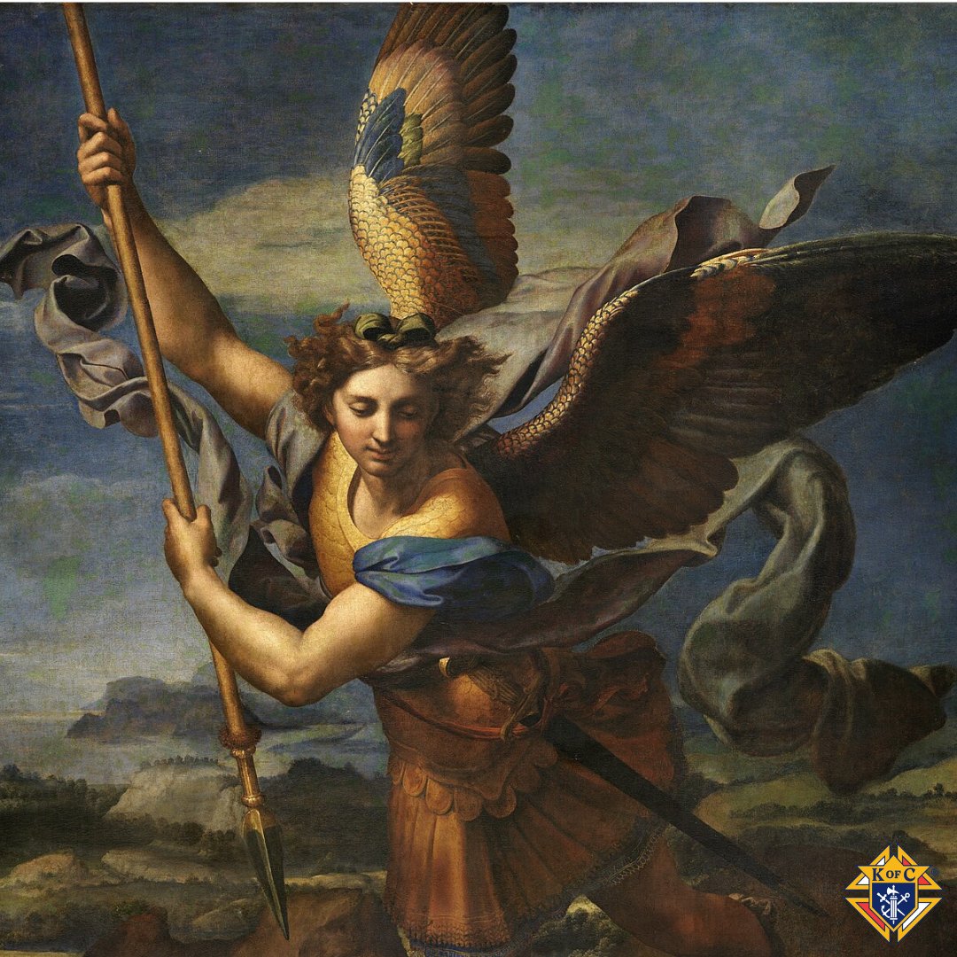 KofC's tweet photo. On September 29, the Church celebrates Saints Michael, Gabriel and Raphael, the three archangels named in Scripture. 

Michael defends us in battle. Gabriel announces the Good News. Raphael accompanies and brings healing. 

On their feast day, we give thanks for the protection and guidance of God’s angels and ask these mighty servants of the Lord to help us remain faithful to Christ. 

Saints Michael, Gabriel and Raphael, pray for us! 

(Image: Saint Michael Vanquishing Satan, Raphael)