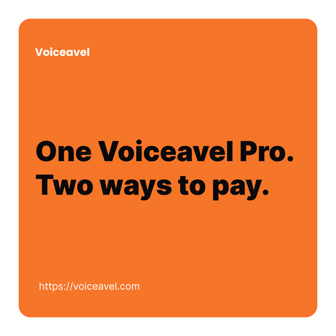 voiceavel's tweet photo. One plan. Two ways to pay. Zero hassle.

Meet Voiceavel Pro — everything you need, without the pricing maze.

Choose monthly or annual billing.
Get the same real-time experience.
Use it across up to 5 active devices.

Simple choice. Full Pro.

https://t.co/P1sHBUwssV https://t.co/RUQO07su0f