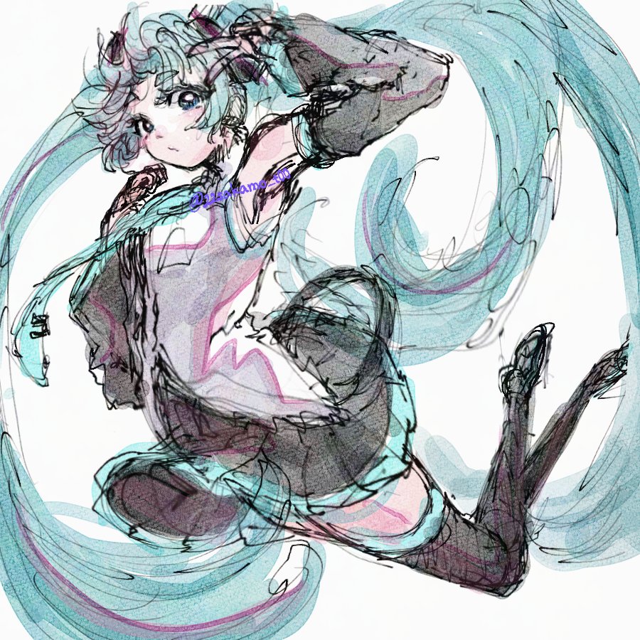 22sakamo_t00's tweet photo. スキマ時間に描いた雑ラフが可愛かったので軽く色塗り
 #初音ミク https://t.co/DLTria9k6Y