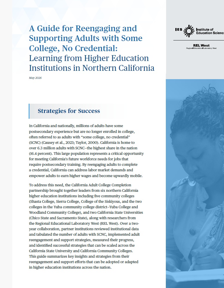 IESResearch's tweet photo. Over 6.3 million California adults have some college but no credential. Through the California Adult College Completion (CACC) partnership, REL West and six colleges identified what helps them earn a degree and meet workforce needs.

https://t.co/ChgA63xiDw

#SCNC https://t.co/rjh9n8kaf7
