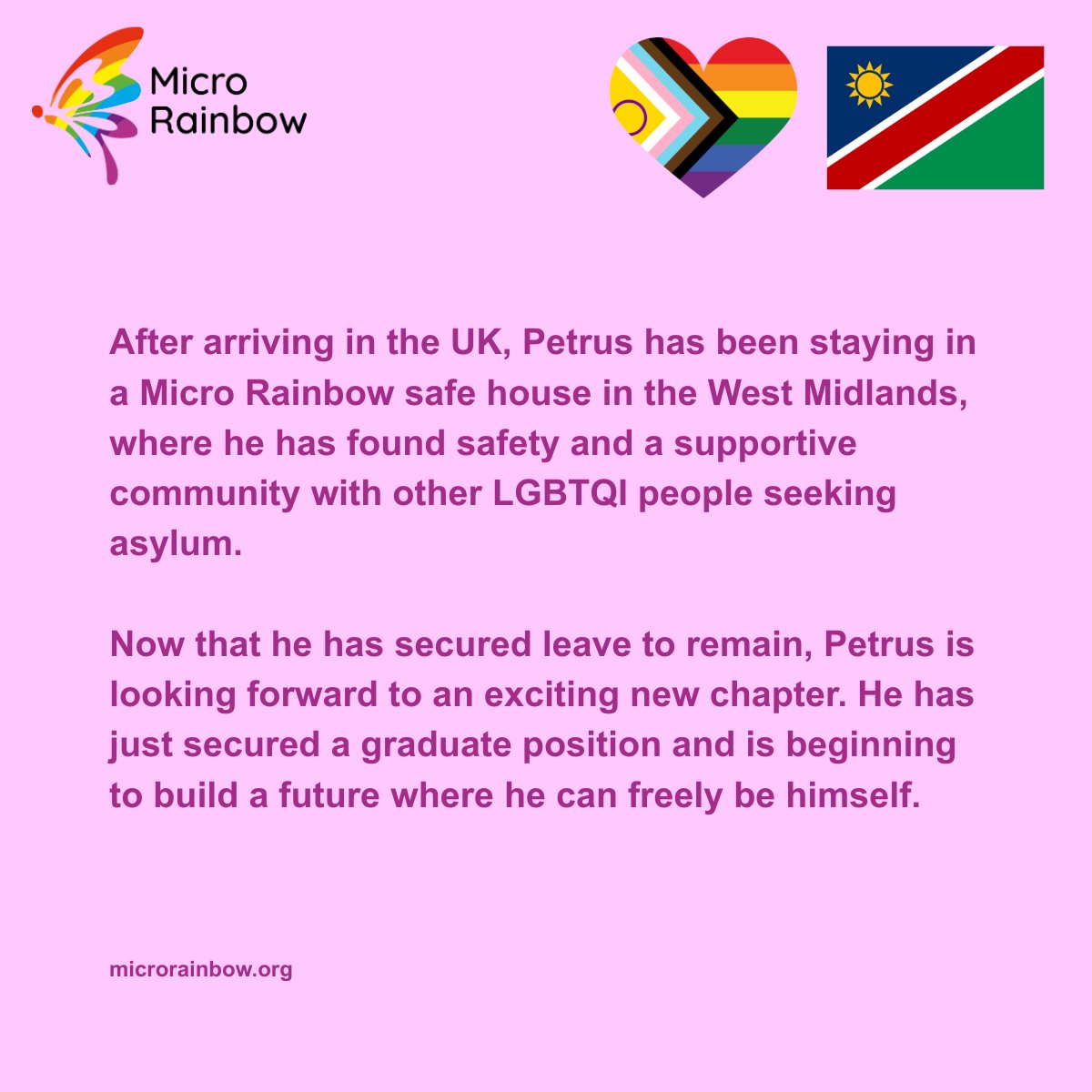 MicroRainbow's tweet photo. Petrus, a gay man from Namibia living in our safe house, has been granted #refugee status!👇

Support more #LGBTQI people seeking safety: https://t.co/yxVdGKmbXH

Pseudonyms &amp; stock images are used to protect the identity of the individuals we work with. https://t.co/3WSzjlm0rd