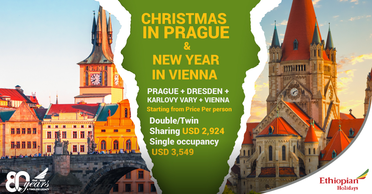 ETHolidays1's tweet photo. Celebrate Christmas in Prague &amp; Welcome the New Year 2027 in Vienna!

📷 24 December 2026 – 02 January 2027
📷 Addis Ababa → Vienna | Vienna → Addis Ababa
📷 Christmas in Prague | 📷 New Year in Vienna
Call us: +251115174207/4203
#prague #vienna #EthiopianHolidays https://t.co/hnAiHceDmN
