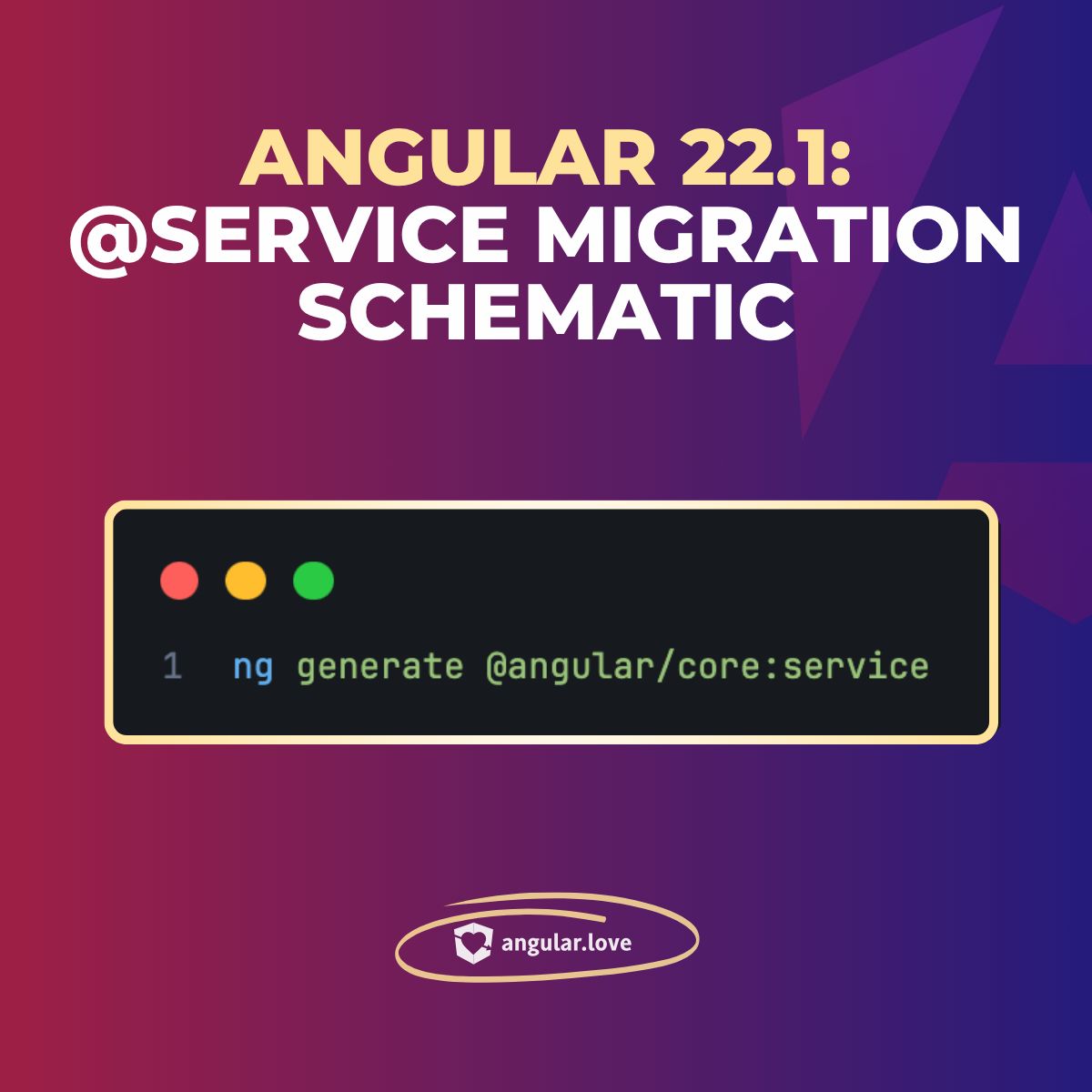 AngularLovePL's tweet photo. Since #Angular22.1, you can migrate from @ Injectable to the new @ Service decorator using ng generate @ angular/core:service 🔥
The migration mapping is straightforward:
1️⃣ @ Injectable({ providedIn: 'root' }) becomes @ Service()
2️⃣ @ Injectable() becomes @ Service({ autoProvided: false })
Keep in mind that the schematic will intentionally ignore any services that use constructor-based dependency injection or have a providedIn value other than 'root'.
👉 If you are still working with legacy code, it's a great idea to run the
ng generate @ angular/core:inject
Let us know what you think about this change!