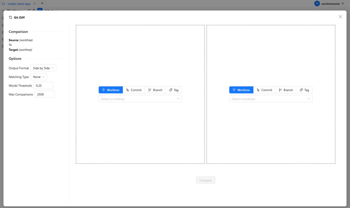 WorktreeWise_'s tweet photo. Reviewing PRs requires checking out branches and disrupting current state. WorktreeWise launches side-by-side diff viewers between any two worktrees.

https://t.co/bbQhHhOcPy
#CodeReview #Git #SoftwareEngineering #WebDev https://t.co/ZhkGVVdUjt