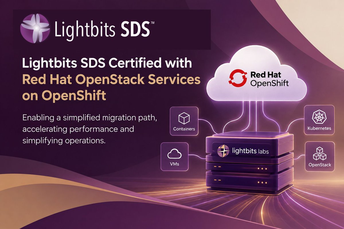 LightbitsLabs's tweet photo. Lightbits SDS is now officially certified for Red Hat OpenStack Services on OpenShift—unlocking a new era of cloud infrastructure modernization.
Learn more: https://t.co/FoKCkv1OWA
#OpenShift #RedHatOpenStack #OpenShiftStorage #CloudModernization #SoftwareDefinedStorage #NVMeTCP https://t.co/u1wM0MISpd