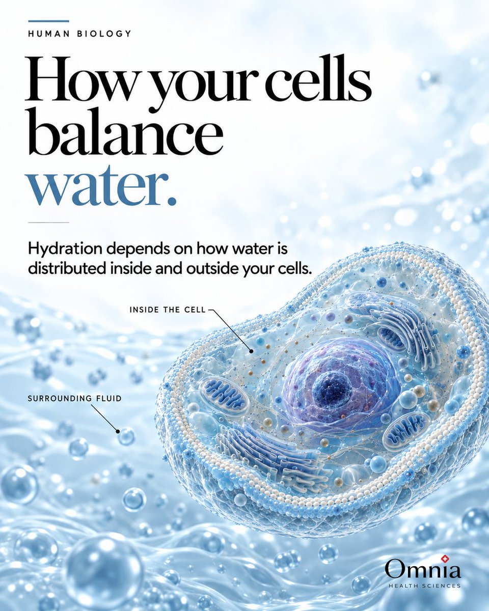 OmniaHealthS's tweet photo. Hydration depends on how water is distributed inside and outside your cells.

That balance begins with water movement across the cell membrane.

Learn more: https://t.co/00mUSC2vjx
#HumanBiology #HydrationScience https://t.co/iwVDPAUZ0c