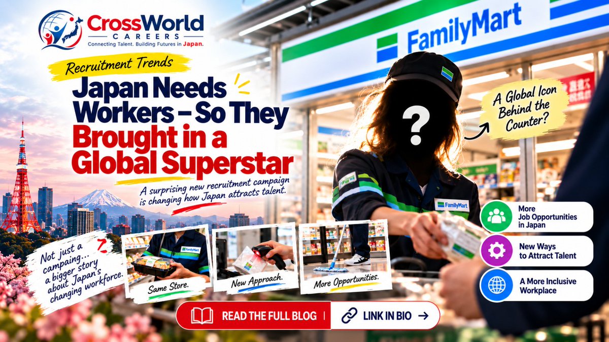 CWcareers's tweet photo. 👀 Lady Gaga working behind a FamilyMart counter?

It’s not a music campaign. 🇯🇵

FamilyMart is using a global superstar to grab attention in a changing Japanese job market.

But whats really happening behind the campaign?

Read more: https://t.co/aBRIoCM2kW

#JapanJobs #ladygaga https://t.co/DZj2eXD1Uk