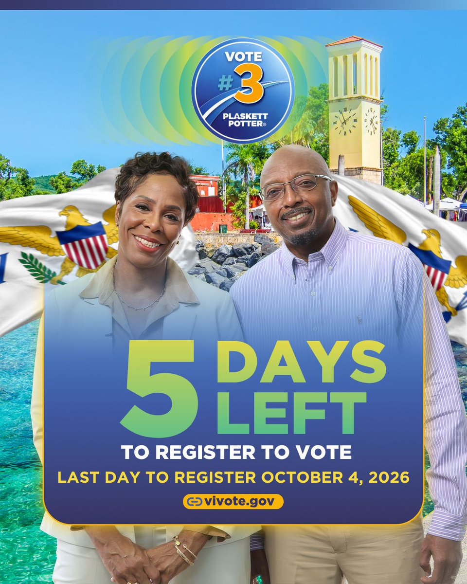 PlaskettPotter's tweet photo. 📢 5 Days! Don’t miss your chance to vote in the General Election

Register today at https://t.co/pPijmL1kBP and make your voice heard.

October 4: Registration Deadline
November 3: Election Day
Vote #3 https://t.co/D2XqLAm4Kv