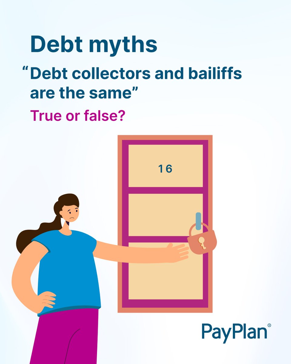 PayPlan's tweet photo. True or False? “Debt collectors and bailiffs are the same.”
False!

Debt collectors can’t take goods, enter your home, or force you to make a payment.

Bailiffs (enforcement agents) can only force entry in very limited circumstances and with a warrant.

#bailiffs #debthelp https://t.co/FrLxSZG17s