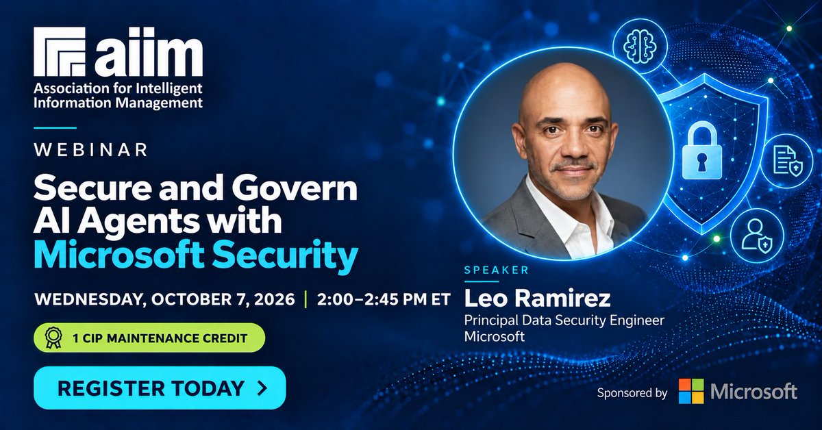 AIIMIntl's tweet photo. Do you know which AI agents can access your organization’s data and what they are allowed to do?

Join Microsoft to learn how Microsoft Security can help you discover, secure, and govern first-party and third-party AI agents.

📅 October 7 at 2:00 PM

https://t.co/31Abc1D3NR https://t.co/2EZTx5gsTw