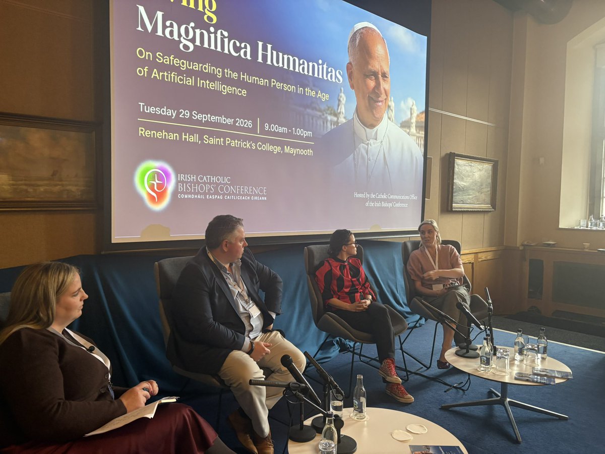 CatholicBishops's tweet photo. We hosted an informative and challenging conference today in @StPatsMaynooth inspired by @Pontifex’s encyclical letter #MagnificentHumanity. Thank you to our contributors and audience for your concern to safeguard people in this age of #AI @ArchbishopEamon https://t.co/NmKdNo8aC5