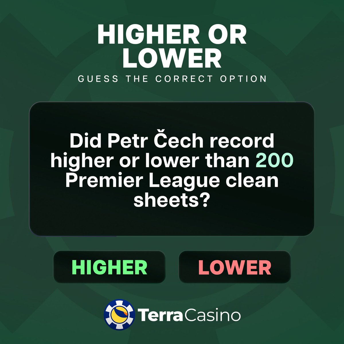 TerraCasino_io's tweet photo. 🧤 CLEAN SHEET CHALLENGE!
Did Petr Čech finish with higher or lower than 200 Premier League clean sheets?
No searching—what’s your answer? 👇
#FootballTrivia #PremierLeague #PetrCech https://t.co/6JVpFh5qRI