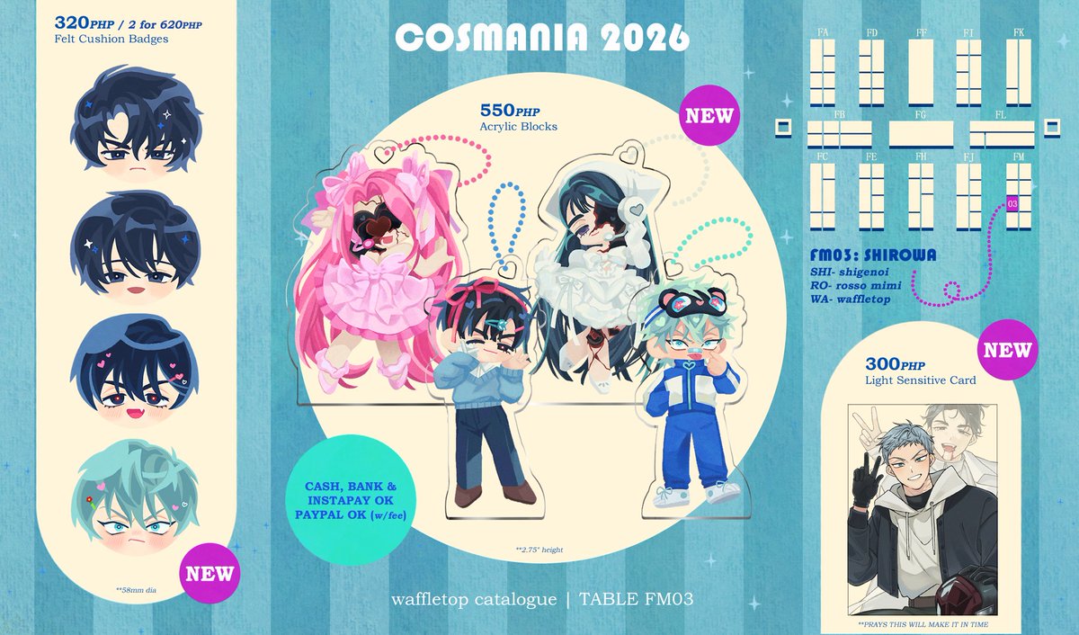 waffletop_'s tweet photo. Cosmania time! I won't be there for D1 and D2 but a friend will represent for me while I fly myself home. go easy on her lol

Tabling as always with rossomimi and shigenoi under a new circle name 🤍 See you at Table FM03: SHIROWA

1/2
#FanfairAtCosplayMania2026 #CosplayMania2026 https://t.co/BxAACWXCIB