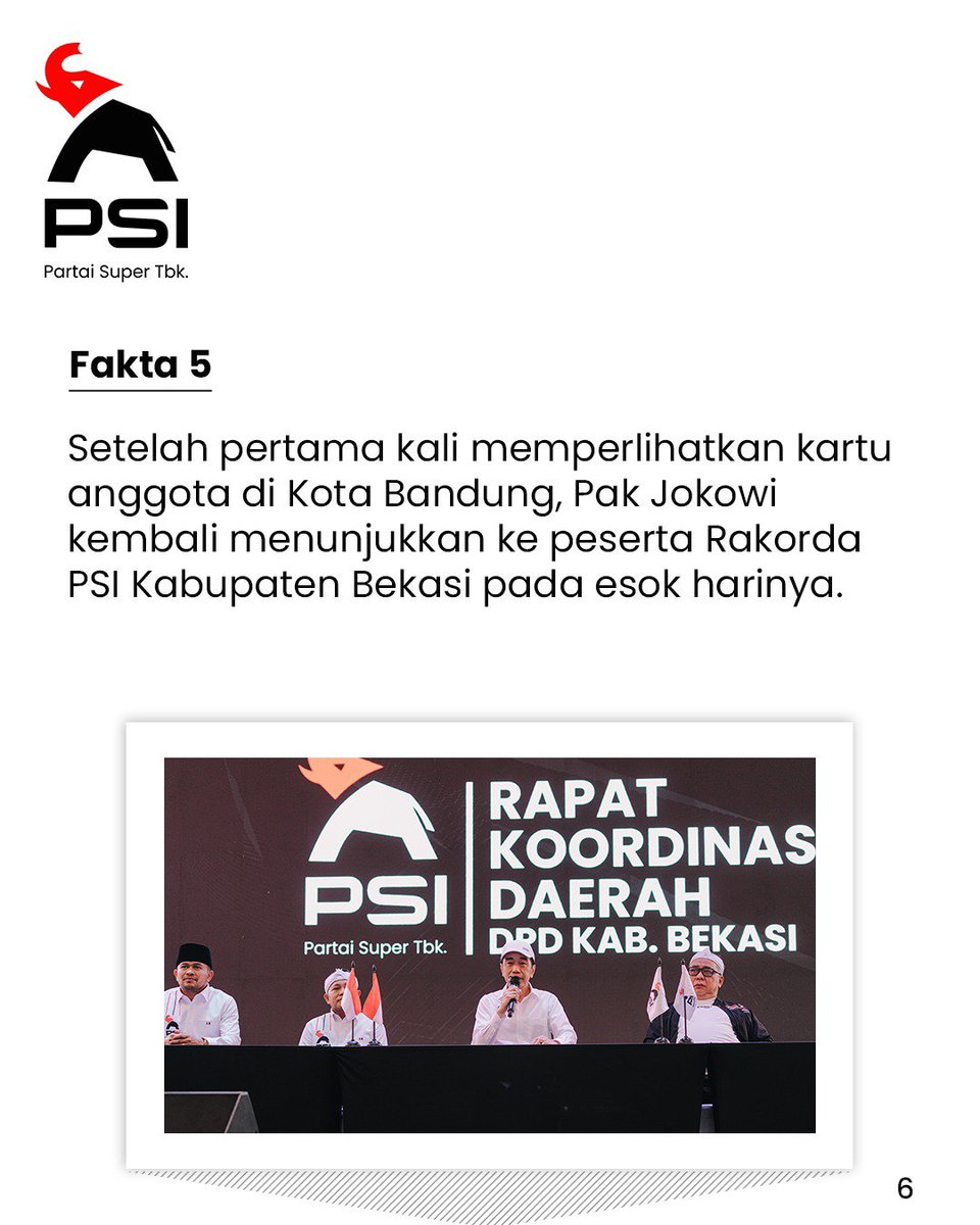 psi_id's tweet photo. Pada momen Rakorda DPD PSI Kota Bandung, beliau menunjukkan Kartu Tanda Anggota (KTA) PSI-nya di depan ribuan kader PSI🐘

Fakta menariknya, ternyata Pak Jokowi sudah terdaftar resmi sebagai anggota PSI sejak 14 Oktober 2025, yang artinya sudah hampir genap satu tahun berjalan👏 https://t.co/0FHFHybk1U