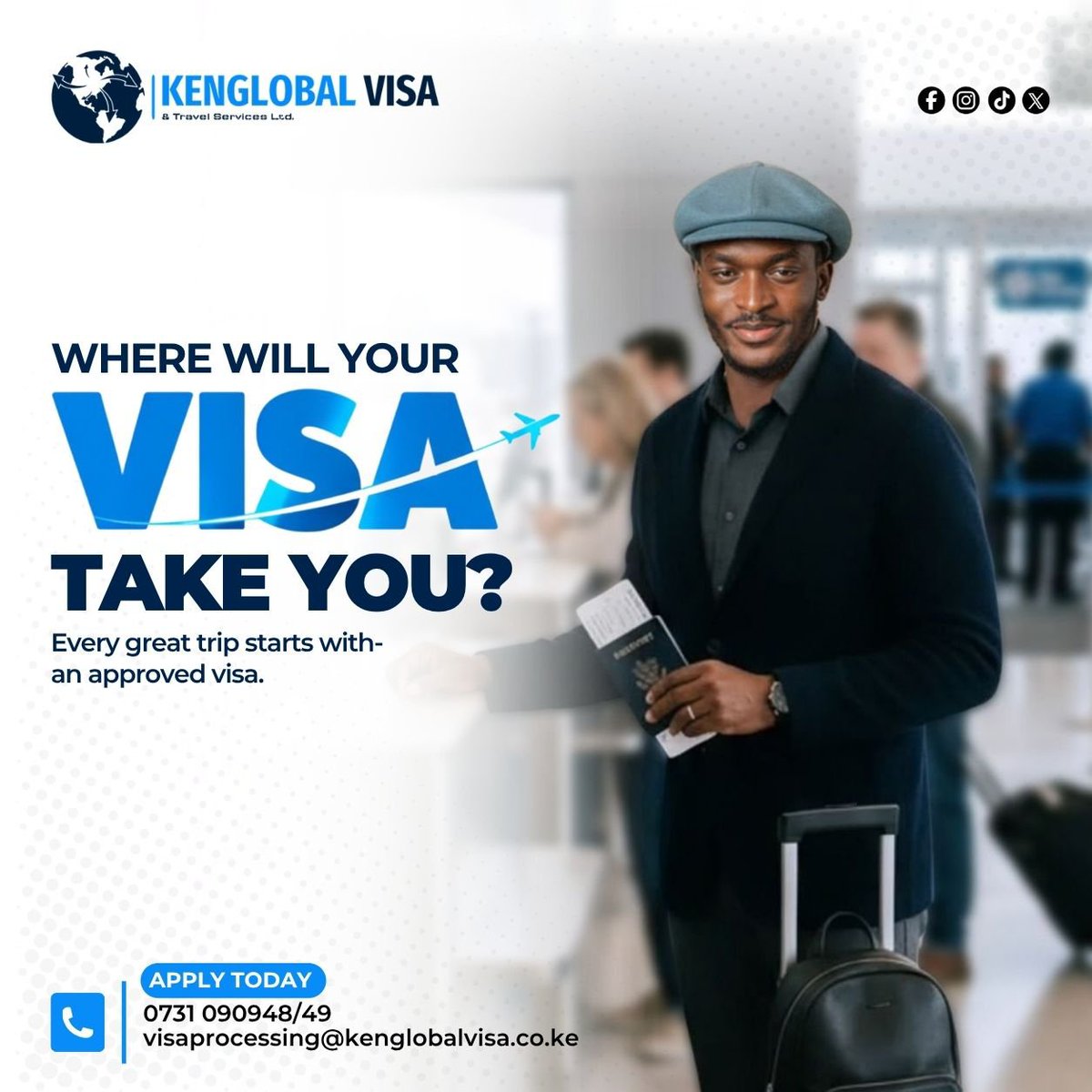 kenglobalvisa's tweet photo. Every great trip starts with- an approved visa.

​The hardest part of traveling shouldn't be the paperwork. At Ken Global Visa &amp; Travel Services Ltd., we make the visa process seamless and reliable, so you can focus on the important stuff: choosing your destinations! ✈️ https://t.co/LKZUmJykUk