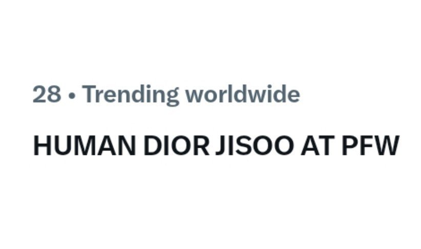 CRESCENTJS's tweet photo. Enters the Top 30 Worldwide trending list just in 6 minutes. Keep posting!

HUMAN DIOR JISOO AT PFW
#JISOOxDiorSummer27
@officialBLISSOO https://t.co/TmlZ31c38b