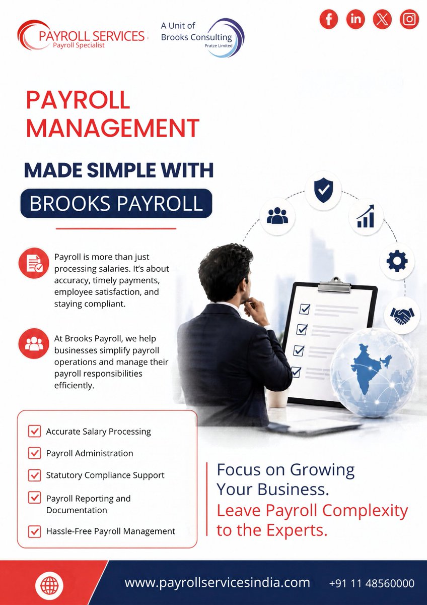 BrooksPayroll's tweet photo. Payroll stress? Let Brooks Payroll handle it! ๐ผ
Accurate payroll, seamless compliance, and hassle-free managementโso you can focus on business growth.
๐ฉ DM us or visit https://t.co/Md6EtWJC4o to get started!
.
.
.
#PayrollManagement #PayrollServices #payrollservicesindia https://t.co/hYej6VIFXi