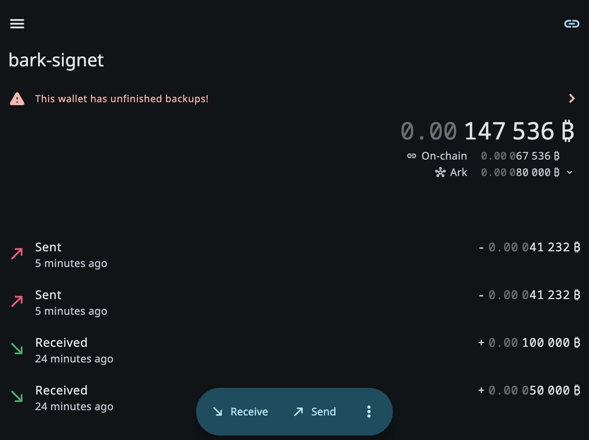 matthewvuk2's tweet photo. Boarding the @secondhq Ark from Frostsnap [Signet] 

Move directly from your @FrostsnapTech onchain to a Bark balance for lightning payments ⚡️. "hand-signed" with physical devices. 

Board TX: https://t.co/muqpmarNng https://t.co/Lb5eLUsyYr