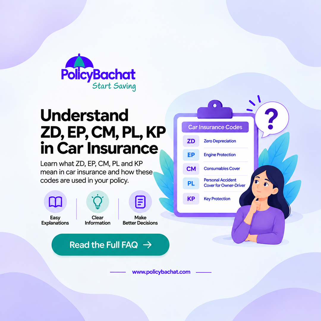 PolicyBachat's tweet photo. Wondering what CM, ZD, EP, or KP mean on your car insurance quote? Decode all insurance jargon and add-on acronyms easily with PolicyBachat.
https://t.co/3fsrcAH3au
#InsuranceTerms #CarInsurance #PolicyBachat #ZeroDepreciation #SmartCarOwner https://t.co/RoE7A59VqL