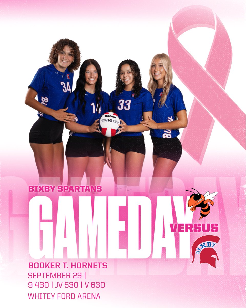 BixbySpartanVB's tweet photo. Wear PINK and join the lady Spartans as they play the Booker T. Washington Hornets tonight at HOME! Freshman play at 4:30 JV at 5:30 and Varsity at 6:30 ๐๐๐๐๐๐ #breastcancerawarenessmonth๐ #bixbyspartanvb #spartanvolleyball #ladyspartanvolleyball #pinkout https://t.co/UAxyDz6VHK