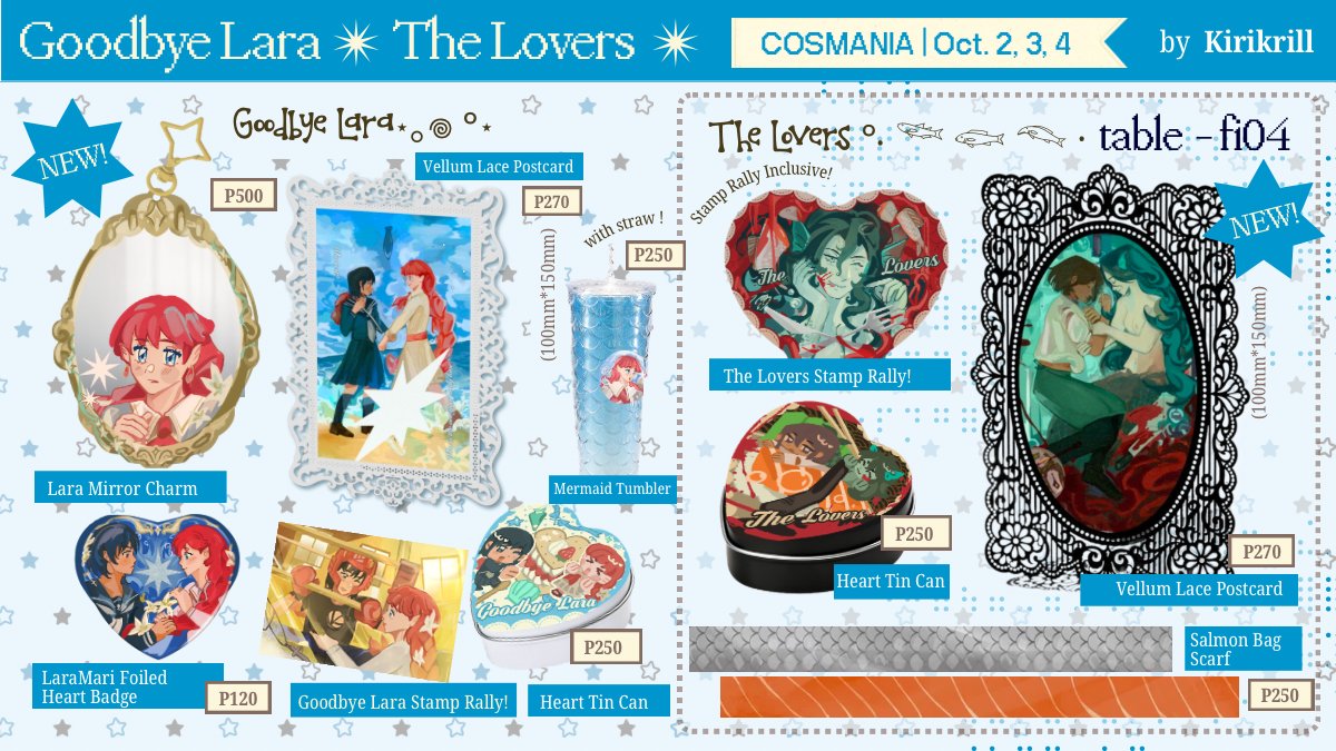 kirikrill's tweet photo. RTs appreciated! 𓆝 𓆟 𓆞

𓇼 ⋆｡˚ 𓆝⋆｡˚ 𓇼
haii here's my catalog for cosmania this oct. 2-4 @ table FI04 ( ≧∀≦)ノw @/kiriprawn

pre-orders are now open
🌊 ⋆｡ dms open for reserves/pickups :3
🐟 ⋆｡ goodbye lara, the lovers, madoka, deltarune, mcyt ><

#cosmania2026 https://t.co/XEllsVkNQl