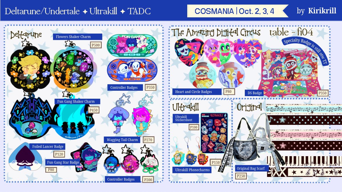 kirikrill's tweet photo. RTs appreciated! 𓆝 𓆟 𓆞

𓇼 ⋆｡˚ 𓆝⋆｡˚ 𓇼
haii here's my catalog for cosmania this oct. 2-4 @ table FI04 ( ≧∀≦)ノw @/kiriprawn

pre-orders are now open
🌊 ⋆｡ dms open for reserves/pickups :3
🐟 ⋆｡ goodbye lara, the lovers, madoka, deltarune, mcyt ><

#cosmania2026 https://t.co/XEllsVkNQl