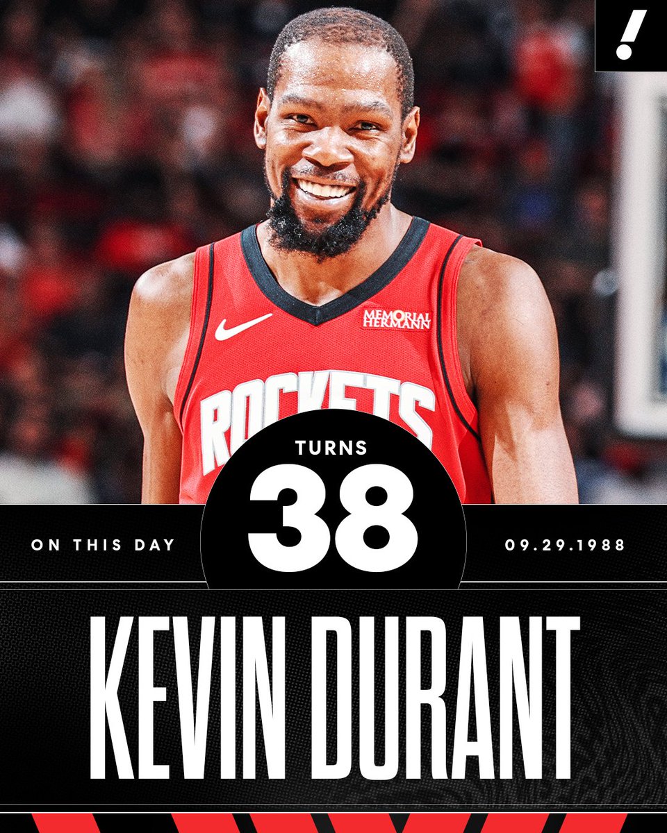 YahooSports's tweet photo. Kevin Durant rings in his 38th birthday today 🎉

▪️16x All-Star
▪️12x All-NBA
▪️4x Scoring Champ
▪️2008 ROY
▪️2014 MVP
▪️2x All-Star Game MVP
▪️2x NBA Champion
▪️2x Finals MVP
▪️NBA 75th Anniversary Team https://t.co/hsjf3EzMGM