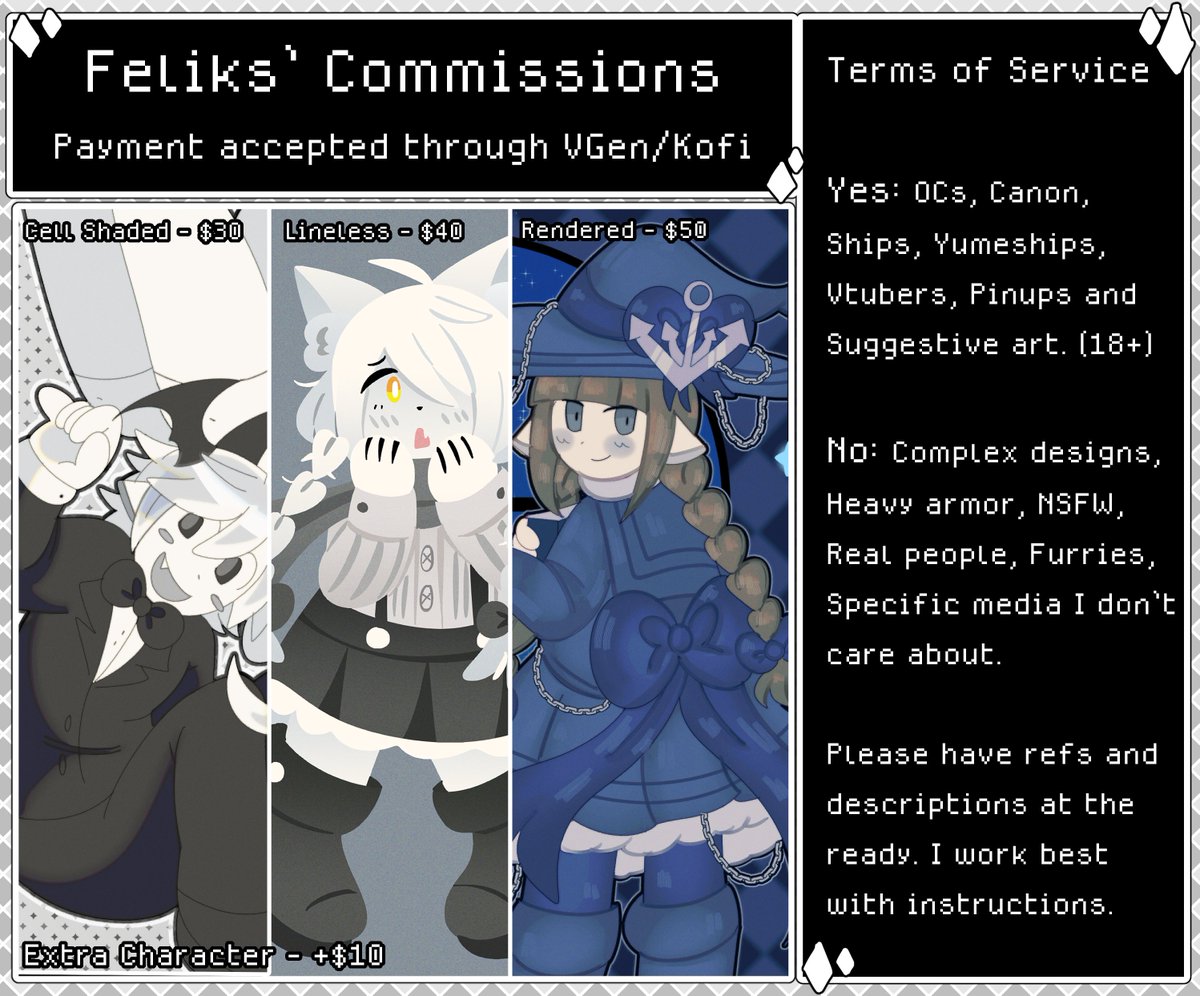 gabberzon_'s tweet photo. I draw art for money! I plan to take only 4 slots everytime I open. Please read thoroughly and feel free to DM me if you're interested!!! 

VGen/Kofi links will be in the replies below. I suggest you to look at them if you want more examples of my art. Retweets are appreciated! https://t.co/LLLXyG30jr
