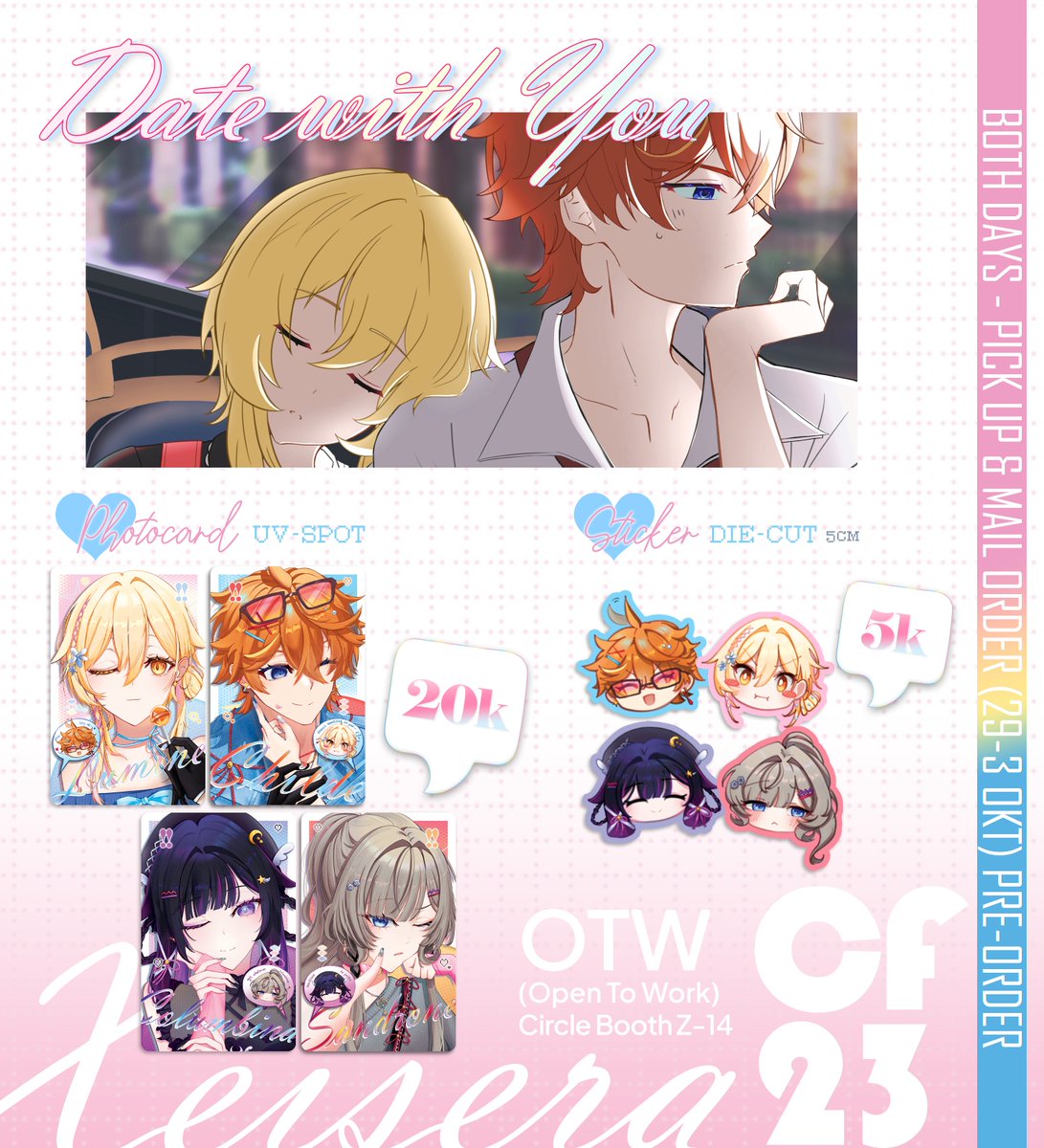xeisera_'s tweet photo. [🤍+🔁 is much appreciated!]
My #CF23 PO is finally 𝗢𝗣𝗘𝗡!

Pick up &amp; Mail Order
📍Both days, OTW (Open To Work) @ Z-14
📅29 Sep - 3 Oct. 2026
🔗 PO form below

❖ Genshin Impact, Arknights: Endfield
(chilumi, sandbina, ardaminA)
#cf23catalogue #comifuro23 https://t.co/0czXBtusbD