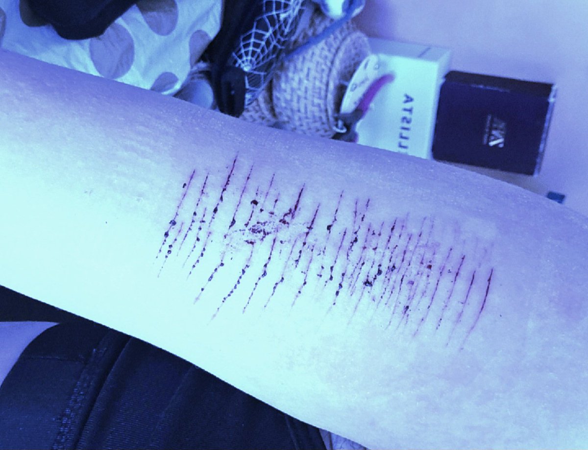 reyisonfire's tweet photo. That would probably scare him away if he saw this 
Sfx Halloween makeup all fake https://t.co/zdcQYGygup