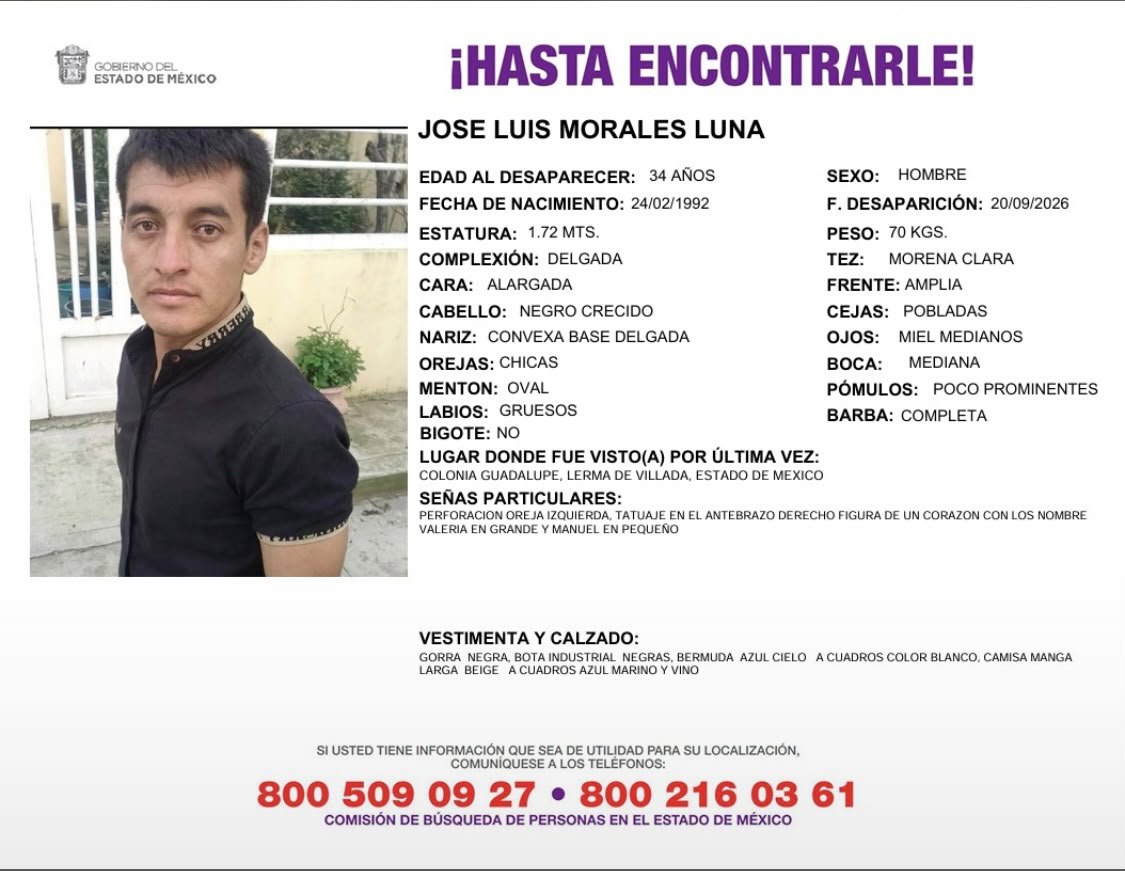 C5Edomex's tweet photo. 🔎 #ServicioC5ALaComunidad || Ayudemos a difundir cualquier información para localizar a la siguiente persona. Comuníquese sin costo al: ☎️ 800 890 29 40; o bien:(800) 702 8770.

Para #Emergencias en el momento de los hechos marque 📞 9⃣1⃣1⃣ https://t.co/GO2J3bPnuK