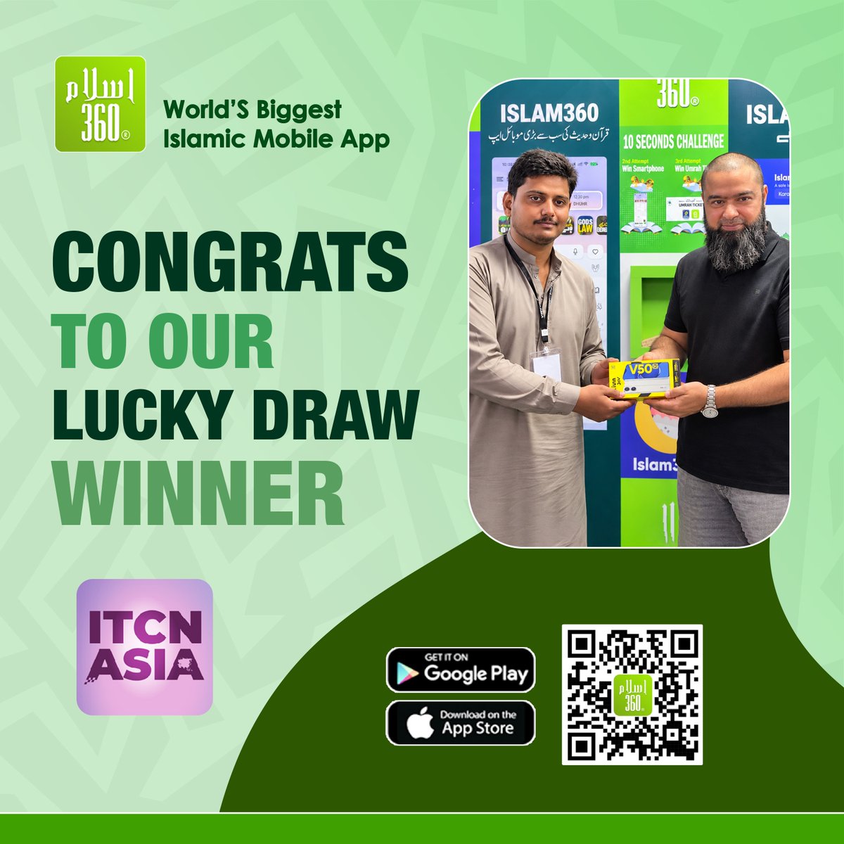 the_islam_360's tweet photo. Aap ki participation, aap ka reward.
Congratulations to our lucky winner at the Islam360 stall, ITCN Asia 2026.
#Islam360 #ITCNAsia2026 #LuckyWinner #Islam360Family #Karachi #travocom https://t.co/9I6H1o1Ixg