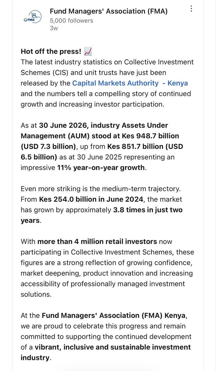 DavidNdii's tweet photo. In other news, money  market funds and other collective investment schemes AUM grows by Sh700b, 3.8X in two years, driven largely by retail investors.  Where did this money come from if disposable incomes are falling? #GitheriMedia https://t.co/YSwPYW9qFd