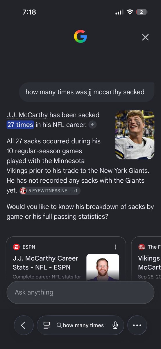 WillWal38025643's tweet photo. @vonvezyy @SkolBro21 @SH0WMETH3MON3Y @SleeperGiants Here’s another for you , 27 sacks in 10 games and you wanna call him the problem, can’t wait to watch you guys blow it again this year https://t.co/sbPmHt71S6