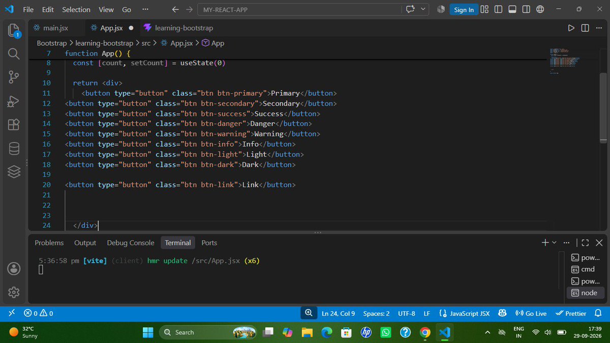 itz_Mahak25's tweet photo. Day 22/50 ๐ - Coding Challenge๐ช
Today I explored Bootstrap ๐จ๐ป
Learning how to build responsive and cleaner UIs faster with ready-made components.
22 days of learning. Still going! ๐ฅ
#50DaysOfCode #Bootstrap #WebDevelopment #CodingChallenge https://t.co/asDSg0kMt5