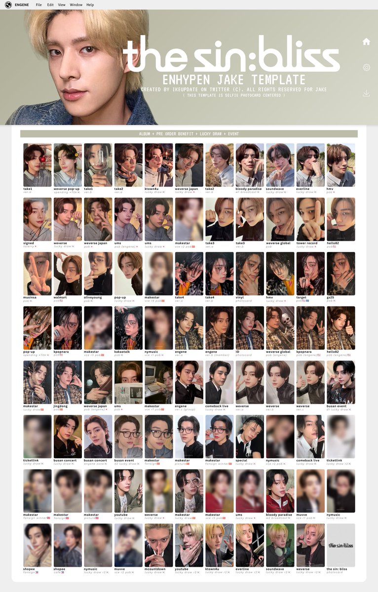 IKEUpdate's tweet photo. [TEMPLATE] THE SIN: BLISS 
─ Jake photocard 
(UPDATE: 29/09)

#ENHYPEN #JAKE #엔하이픈 #제이크 https://t.co/5w3LOEBKx4