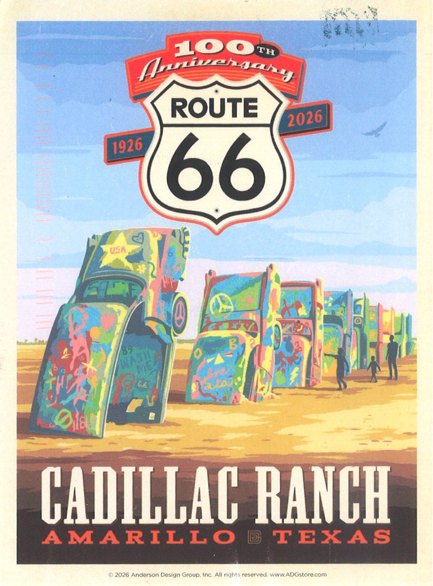 haru_helloo's tweet photo. A lovely Route 66 postcard from the US, with vintage cars buried nose-first in the ground at Cadillac Ranch in Amarillo, Texas. 

#postcrossing #ポスクロ https://t.co/JQt2aVnUko