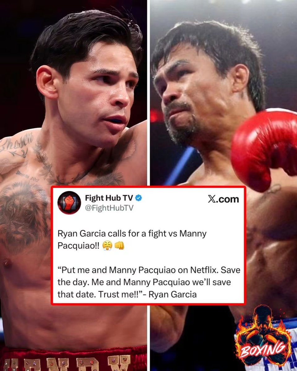 Toya3334L's tweet photo. ‼️ Ryan Garcia wants Manny Pacquiao on Netflix, and says they can “save the day.” 

Ryan is pitching the matchup publicly, but this is a callout, not a fight announcement.

Personally, I’d rather see Ryan settle things with Teofimo. Pacquiao’s name brings enormous attention, but beating Manny at this stage wouldn’t carry the same weight as beating him in his prime. Ryan keeps asking who wants the smoke, fans are right to ask which challenge he’ll actually sign for.

Would you watch Garcia–Pacquiao, or would you rather see Ryan face Teo? #boxing