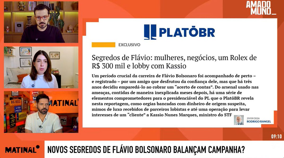 guilherme_amado's tweet photo. Novos segredos de Flávio Bolsonaro balançam a campanha? Matinal discute ao vivo!

ASSISTA: https://t.co/AQvosIFcVY https://t.co/VExWerFmtf
