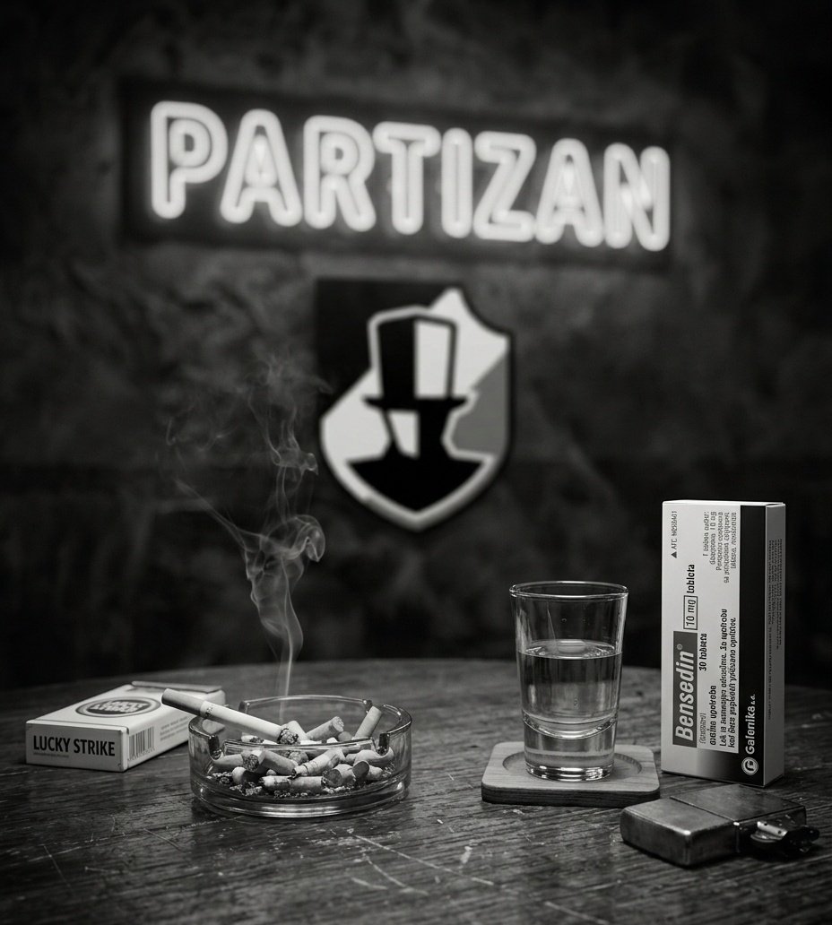 tozatodorovic's tweet photo. Kada se tačno piju bensedini ; 
a) pre početka utakmice Partizana
b)  tokom utakmice Partizana
c) posle utakmice zajedno sa pivom i 
    rakijom

#UncleFester #kkp #Partizan #bcPartizan #Grobari1970 https://t.co/A8oiLGuMda