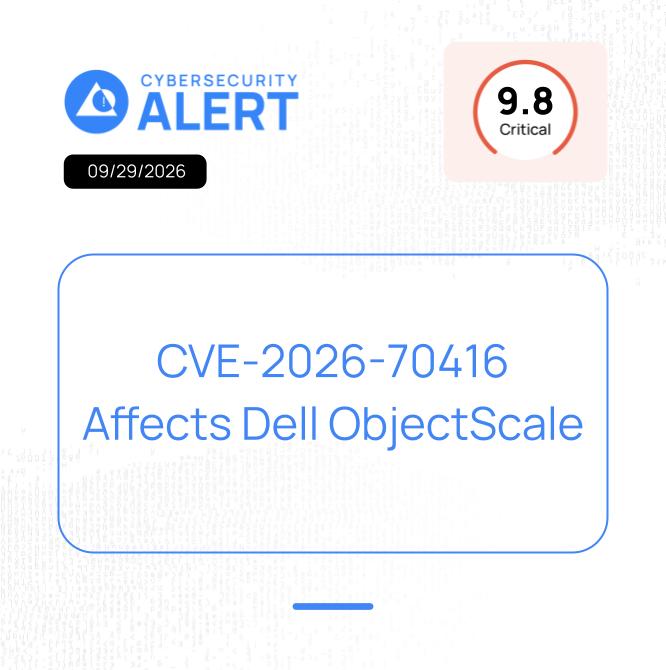 wazuh's tweet photo. Dell ObjectScale is affected by CVE-2026-70416 (CVSS 9.8 - Critical), an unauthenticated deserialization flaw that can lead to remote code execution. Upgrade to 4.4.0.0 or later immediately.

Read more: https://t.co/IlM5QyDYMY https://t.co/3GmW5UVpTN