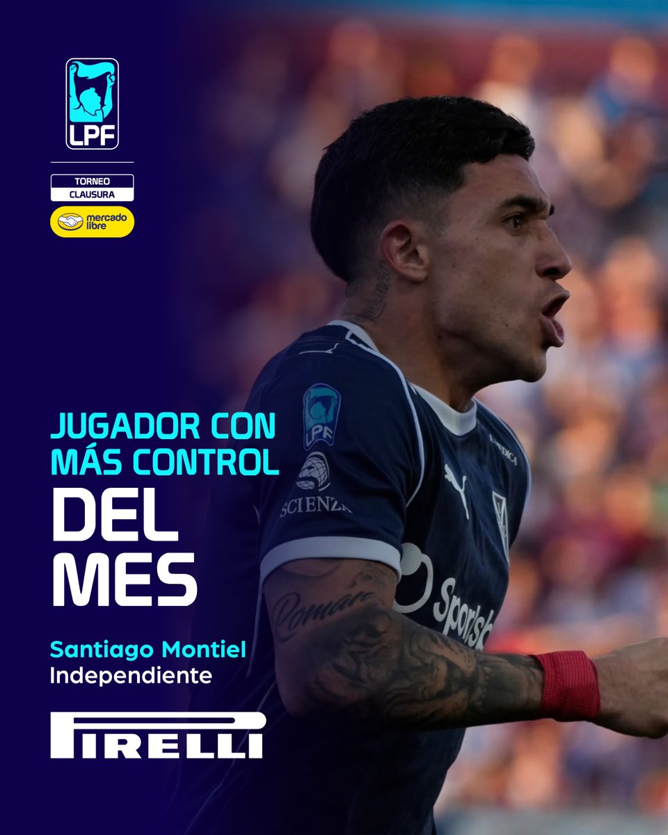 LigaAFA's tweet photo. Presentamos al jugador con más control de septiembre del #TorneoMercadoLibre Clausura 2026 🏆: Santiago Montiel, de @Independiente, quien logró 15 gambetas exitosas 🪄

👉 @Pirelli_Ar https://t.co/0W4RvBF58d