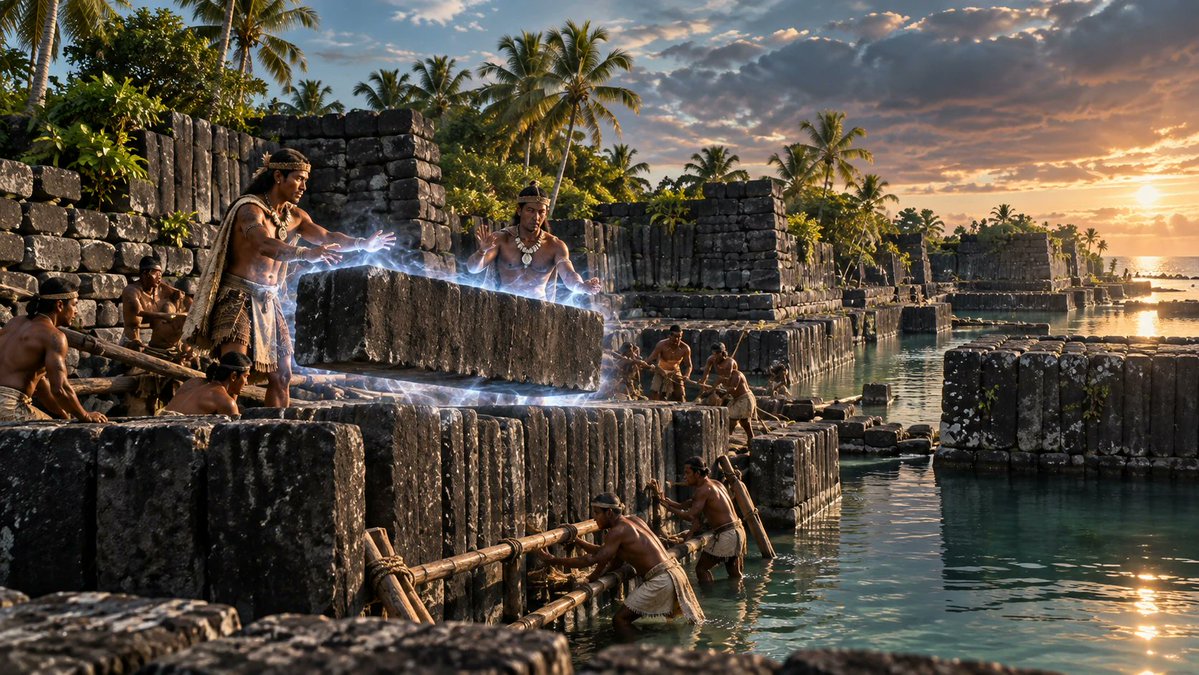 PyramidGuyUFO's tweet photo. A city built on a coral reef.

Nan Madol in Micronesia consists of more than 90 artificial islets surrounded by tidal canals – with enormous walls built from naturally formed basalt columns.

Some of the stones weigh many tons.

How did the builders do it? https://t.co/9kFCko5Dpq