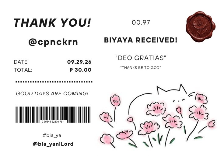 bia_yaniLord's tweet photo. Biyaya received | 09.29.26 | 00.97

yayyy second vouch for todayy, thank youu very much po @cpnckrn! may the Lord bless you always. praying for more blessings for you! 💌

sana bati tau always 🤩

🧾 — #bia_ya https://t.co/TLZHGkAOTr