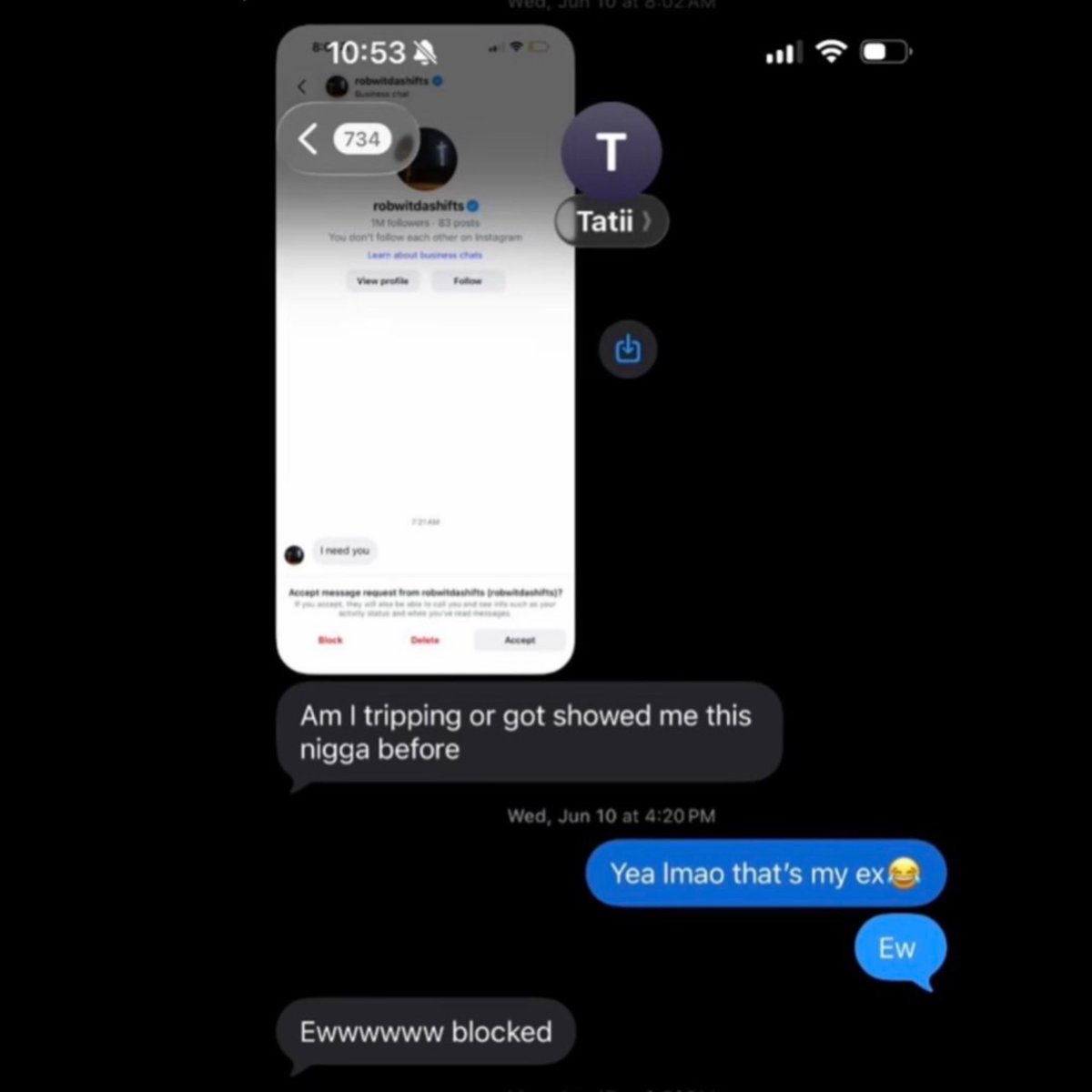 FearedBuck's tweet photo. NBA player Rob Dillingham, who was just waived yesterday, tried sliding into Tatiana Chanell’s DMs, but she blocked him in new expose video by Summyah

“Ewwwwww blocked” https://t.co/ioeUs1IhUT