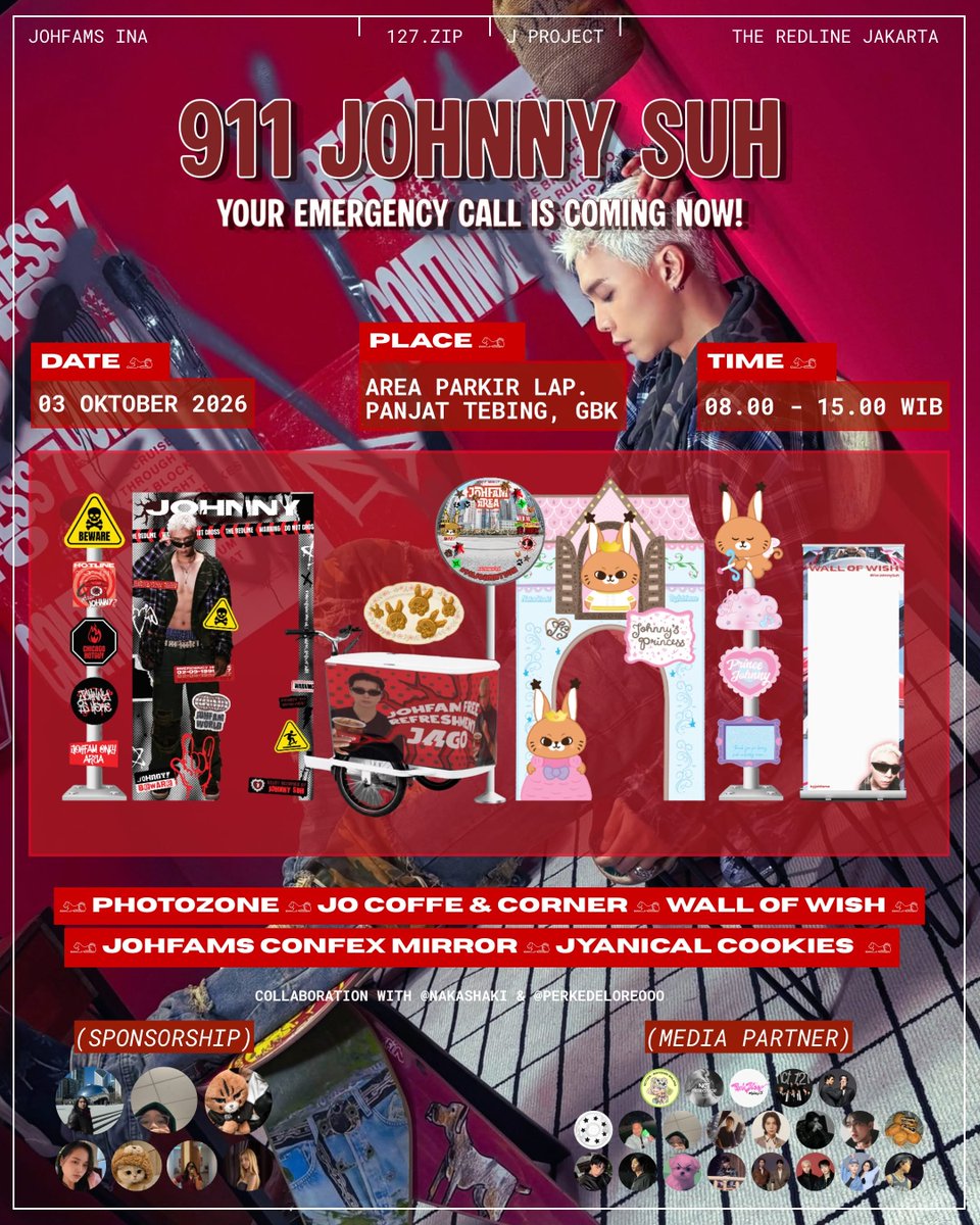 byjohfams's tweet photo. 🚨 𝟗𝟏𝟏 𝐉𝐎𝐇𝐍𝐍𝐘 𝐒𝐔𝐇 is CALLING all JOHFAMS BY NOW . . .  📞 ☎️

Hang it up until, 
📆 3rd October 2026
🕰️ 08.00-15.00 WIB 
🏠 Lap. Parkir Panjat Tebing, GBK

Show your JOHFAMs stuff to claim, first come first served 🐆 

#JOHNNY #NCT127 #THE_REDLINE #NEOCITY5InJakarta https://t.co/mW7X498jOe
