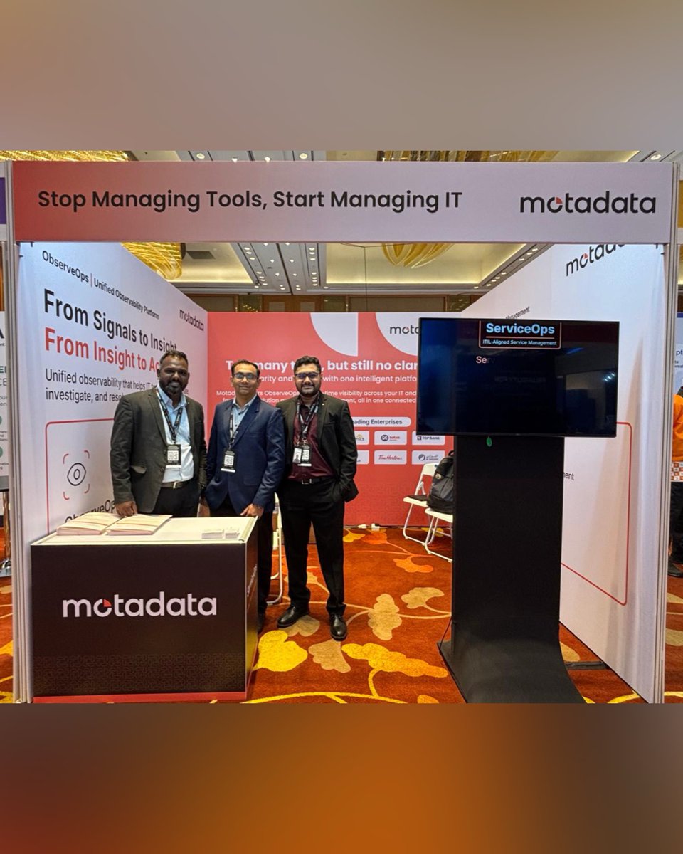 MotadataSystems's tweet photo. Day 1 at Tech Week Singapore: great conversations on tool sprawl, alert noise and closing the gap between monitoring and the service desk.
In Singapore? Day 2 is tomorrow. Find us at Stand 5-K23, Level 5.
#TechWeekSingapore #CloudAIInfrastructureAsia #Observability #ITSM https://t.co/8bcD5ODuQN